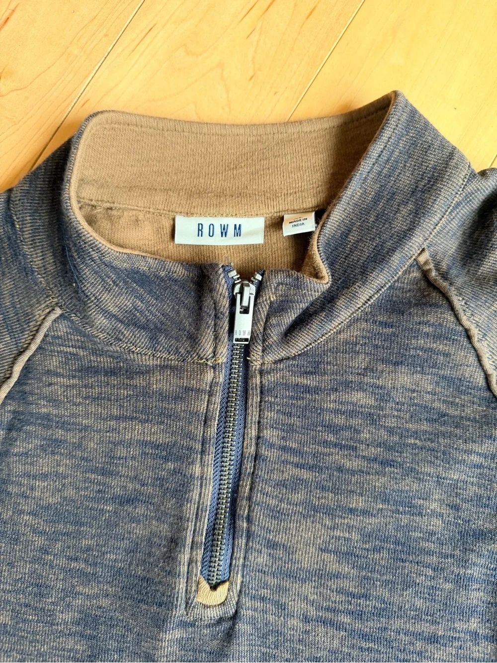 ROWM Mens 100% Cotton Quarter Zip Pullover Sweater Heathered Blue EUC